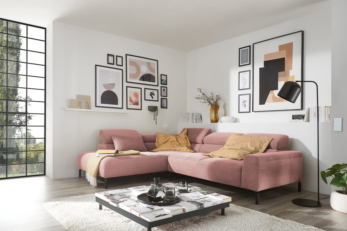 KAWOLA Sofa DELIA Ecksofa Feincord rosa, Links, Ohne Komfortfunktion