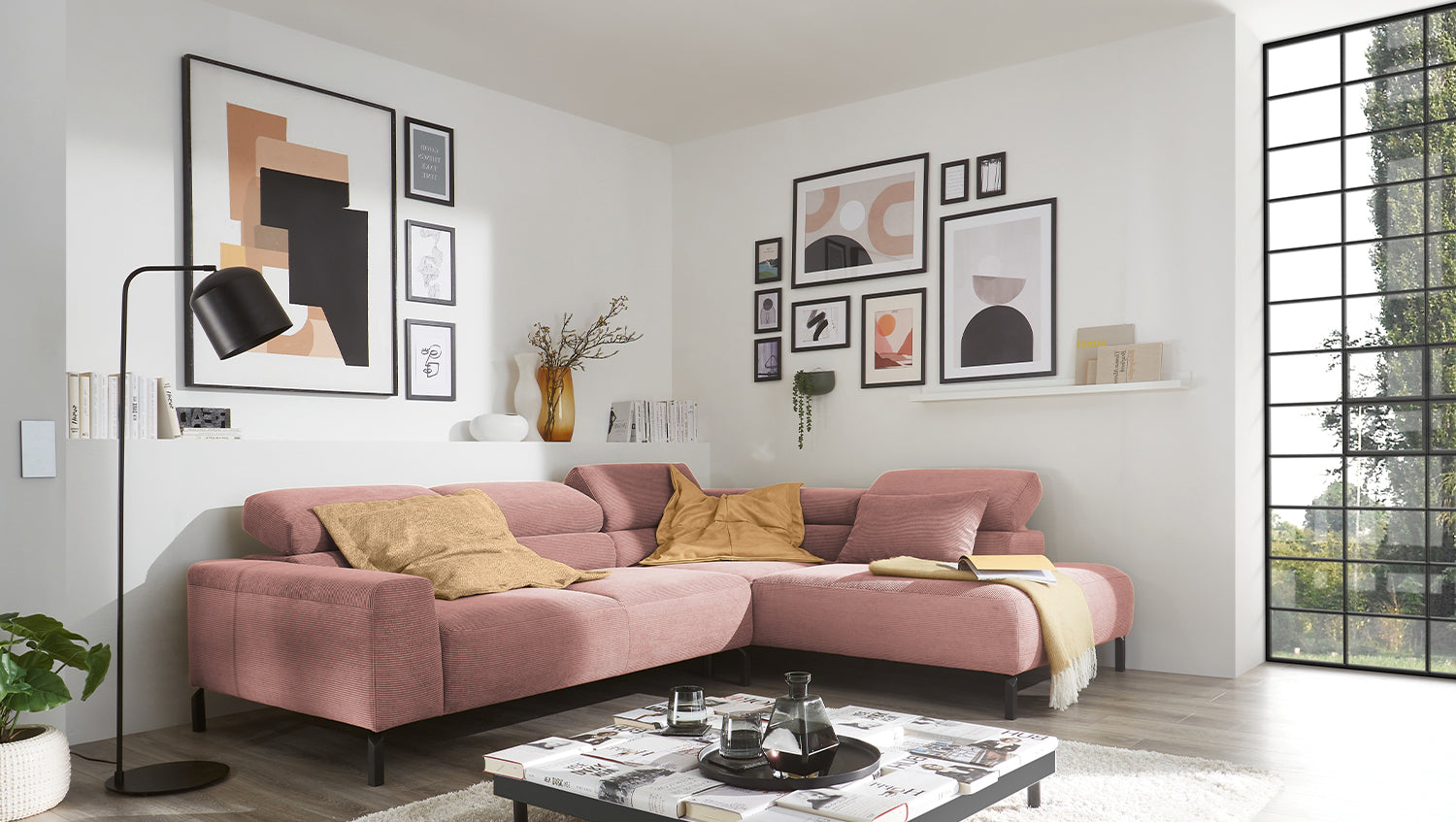 KAWOLA Sofa DELIA Ecksofa Feincord rosa, Rechts, Relaxfunktion