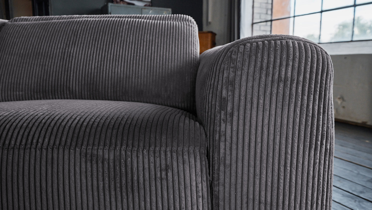 KAWOLA Sofa FINN 3-Sitzer mit Relaxfunktion Cord grau