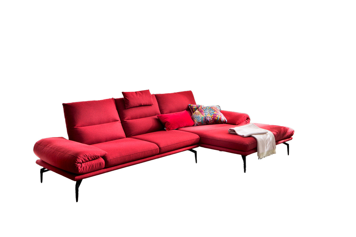 KAWOLA Sofa KIMI 3-Sitzer Ecksofa Stoff Recamiere rechts rot