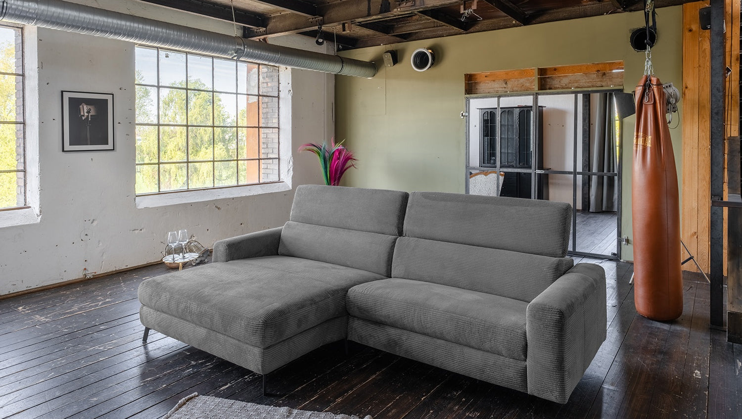 KAWOLA Sofa LAISKA Ecksofa Cord grau, Links