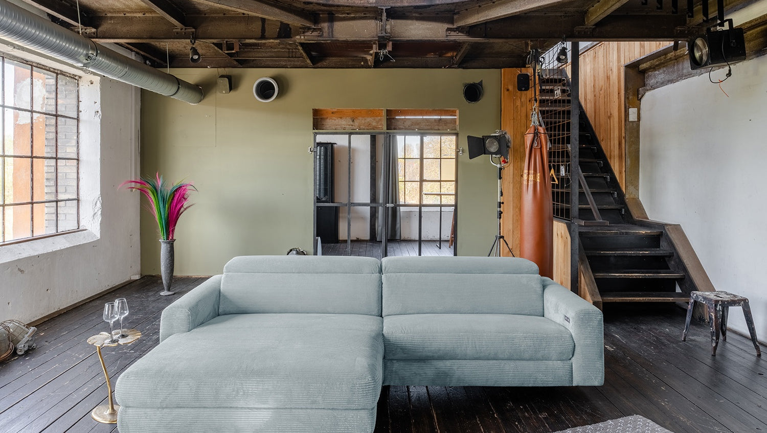 KAWOLA Sofa LAISKA Ecksofa Cord hellblau