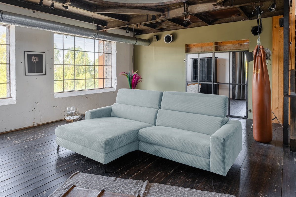 KAWOLA Sofa LAISKA Ecksofa Cord hellblau, Links