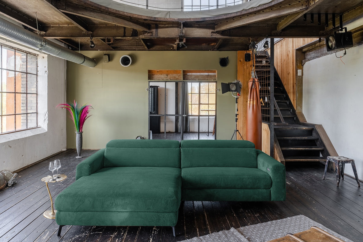KAWOLA Sofa LAISKA Ecksofa Cord smaragd