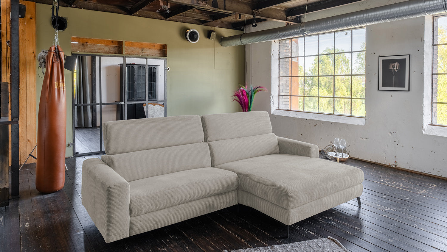 KAWOLA Sofa LAISKA Ecksofa Cord steingrau, Rechts