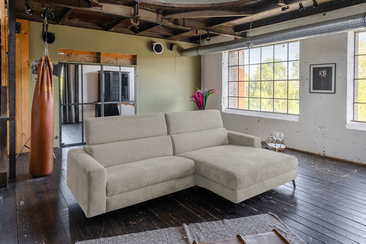 KAWOLA Sofa LAISKA Ecksofa Cord steingrau, Rechts