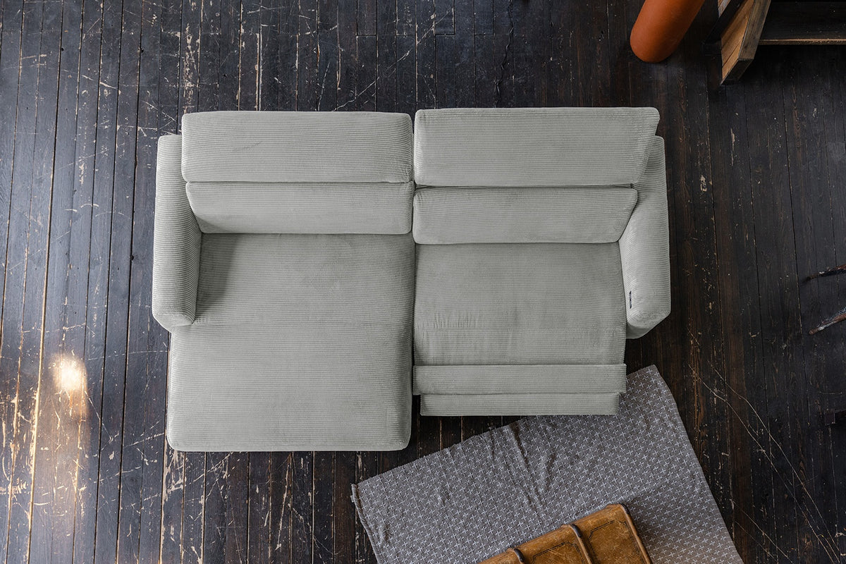 KAWOLA Sofa LAISKA Ecksofa Relaxfunktion teilmotorisch Cord hellgrau