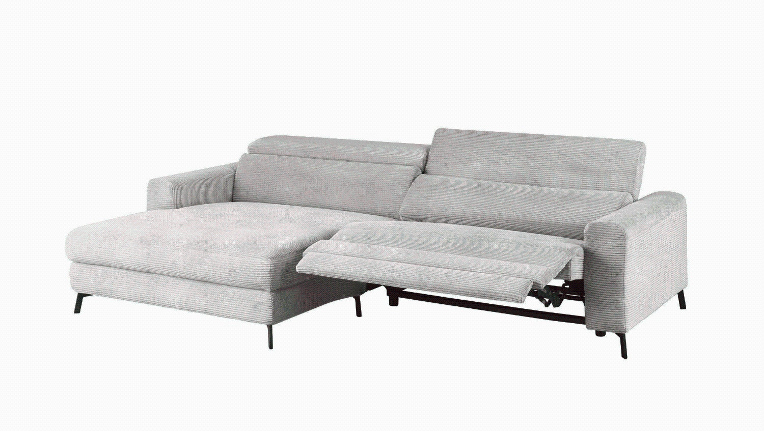 KAWOLA Sofa LAISKA Ecksofa Relaxfunktion teilmotorisch Cord hellgrau