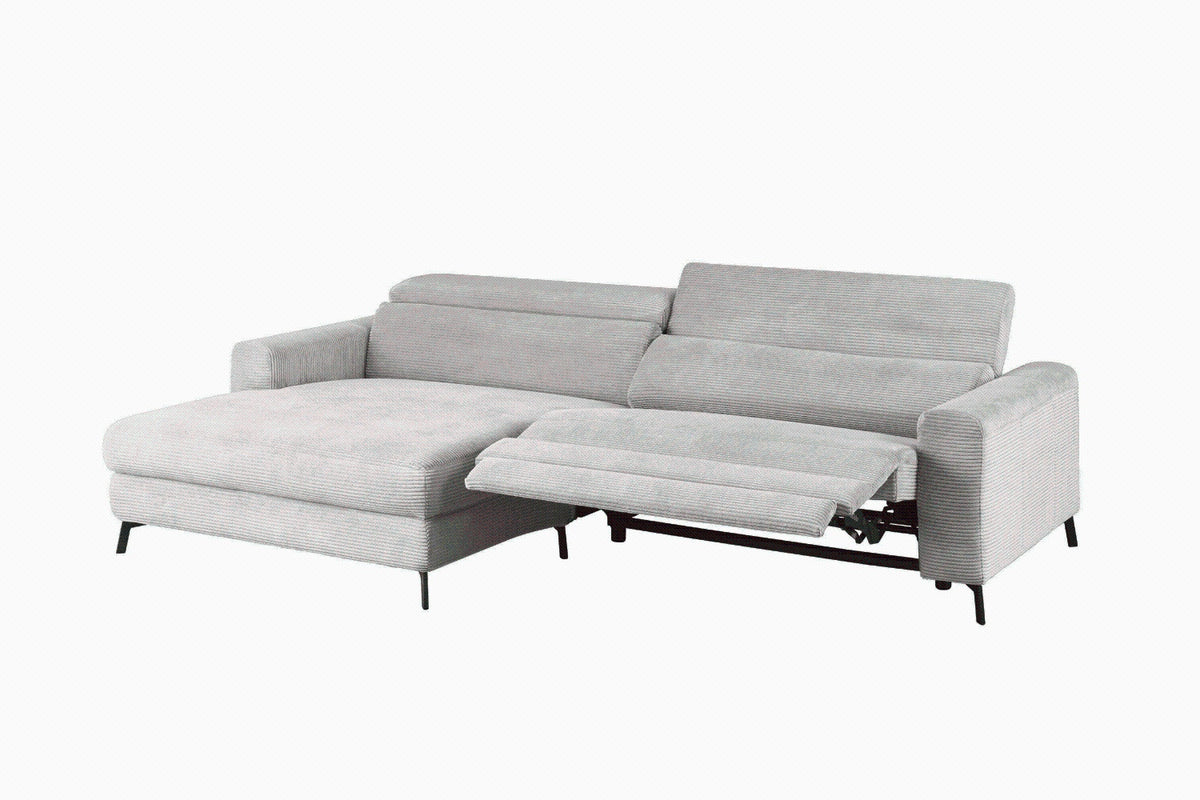 KAWOLA Sofa LAISKA Ecksofa Relaxfunktion teilmotorisch Cord hellgrau