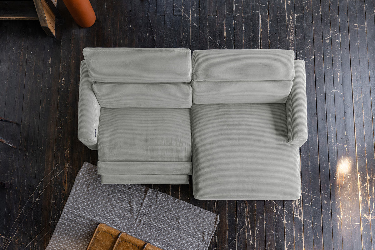 KAWOLA Sofa LAISKA Ecksofa Relaxfunktion teilmotorisch Cord hellgrau