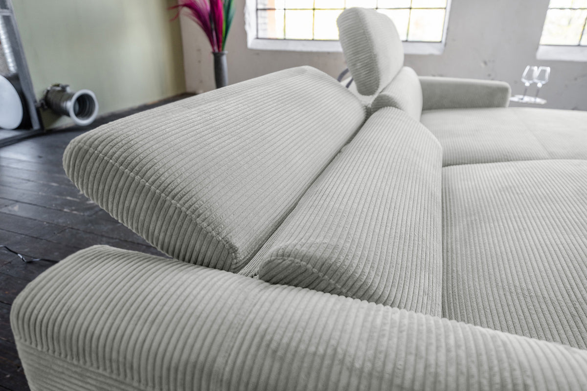 KAWOLA Sofa LAISKA Ecksofa Relaxfunktion teilmotorisch Cord hellgrau