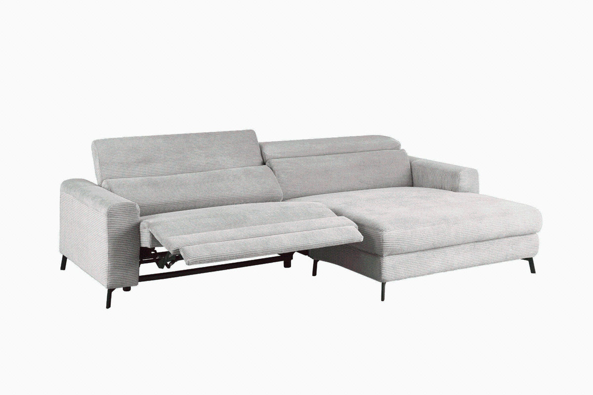 KAWOLA Sofa LAISKA Ecksofa Relaxfunktion teilmotorisch Cord hellgrau