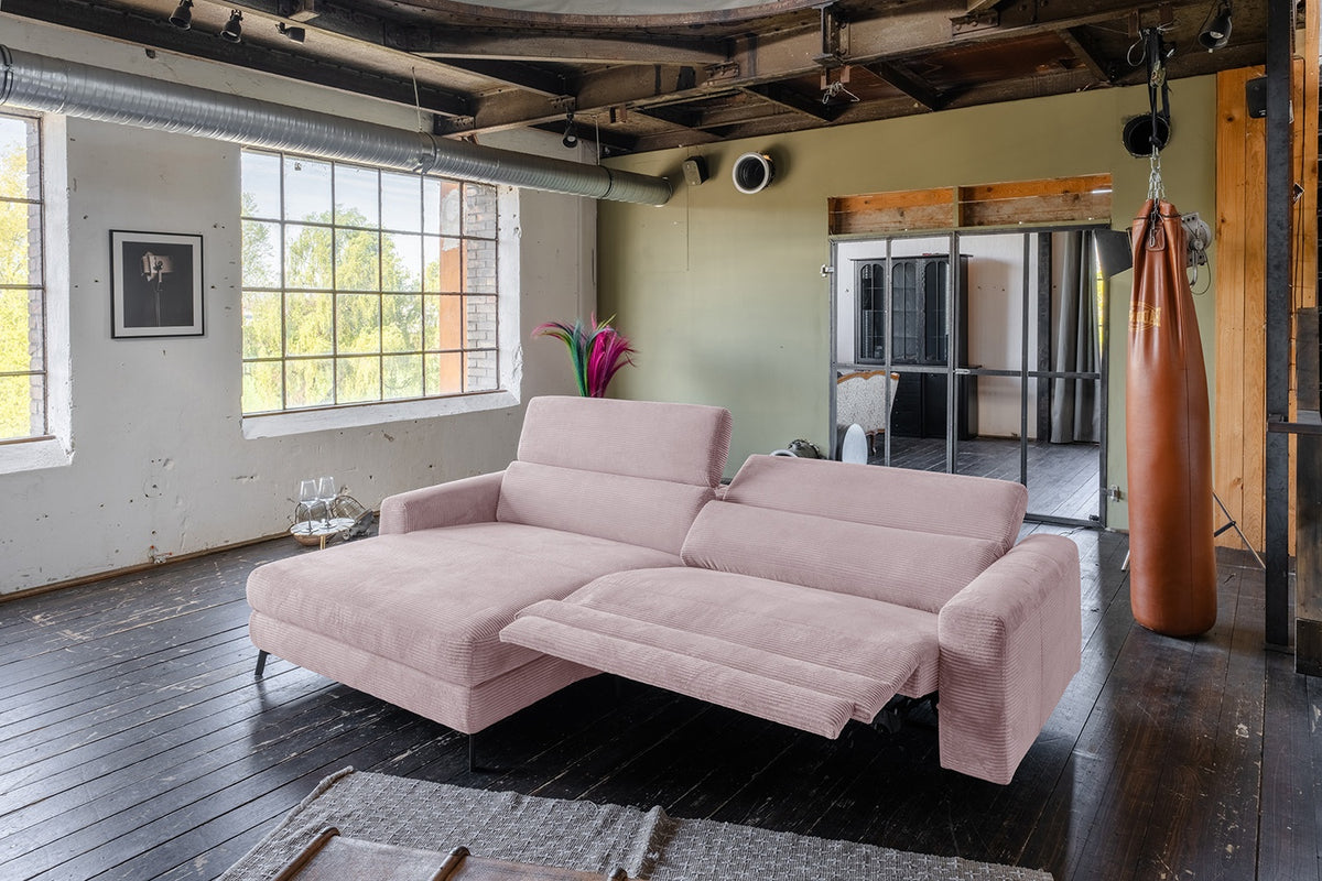 KAWOLA Sofa LAISKA Ecksofa Relaxfunktion teilmotorisch Cord rosa