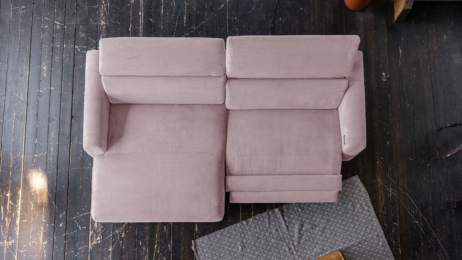 KAWOLA Sofa LAISKA Ecksofa Relaxfunktion teilmotorisch Cord rosa