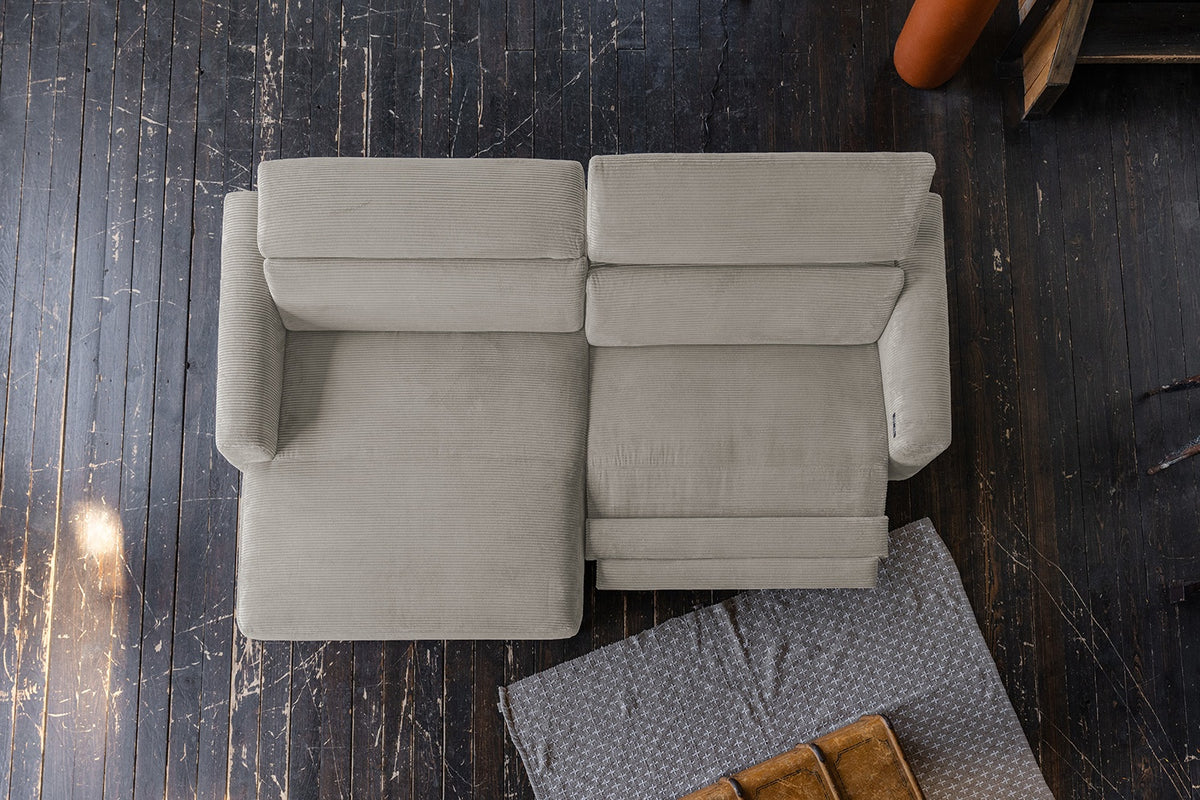 KAWOLA Sofa LAISKA Ecksofa Relaxfunktion teilmotorisch Cord steingrau