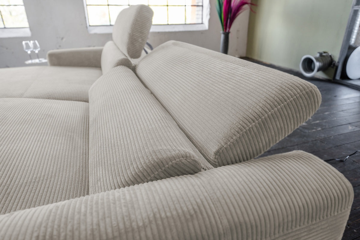 KAWOLA Sofa LAISKA Ecksofa Relaxfunktion teilmotorisch Cord steingrau