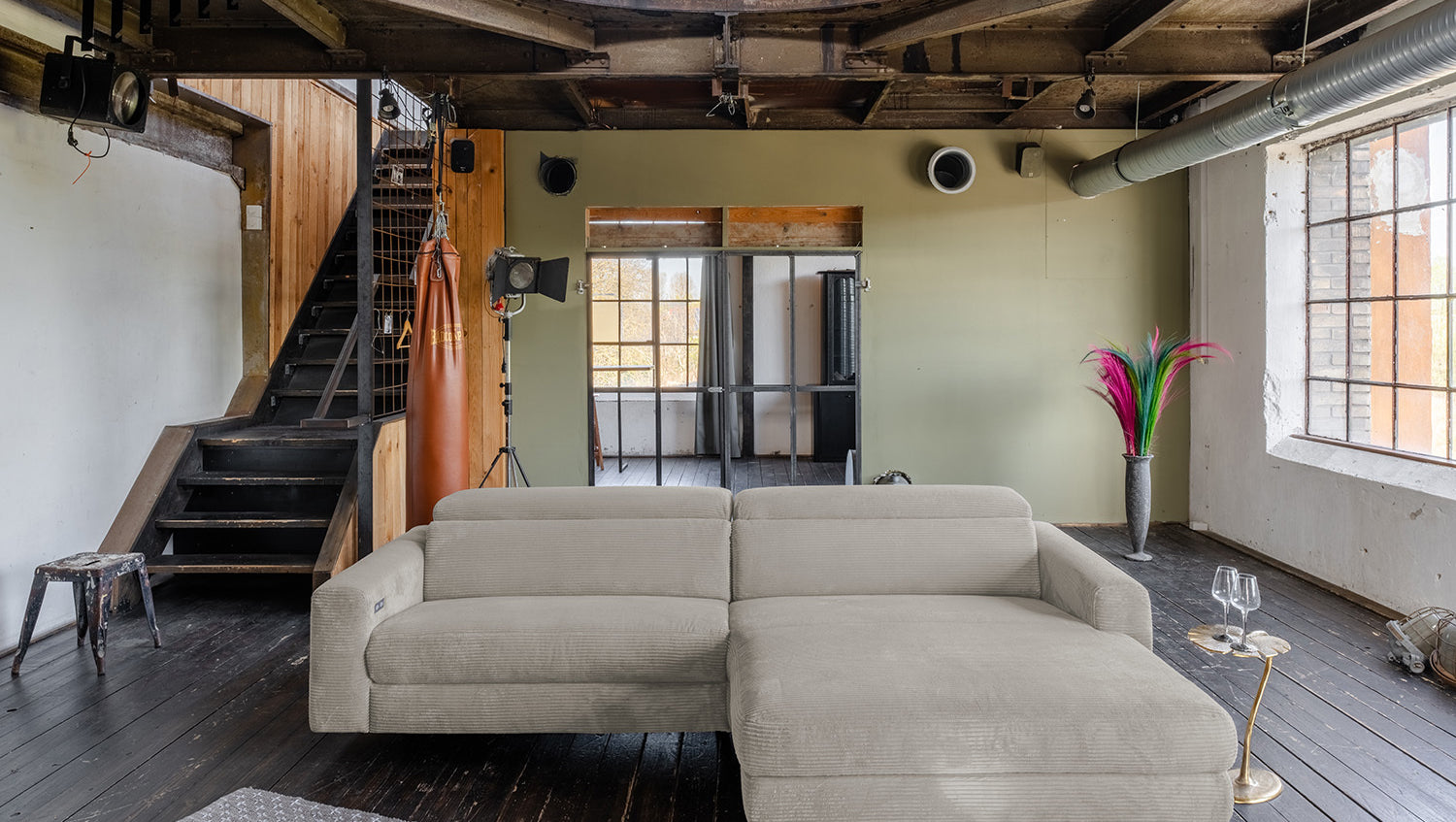 KAWOLA Sofa LAISKA Ecksofa Relaxfunktion teilmotorisch Cord steingrau