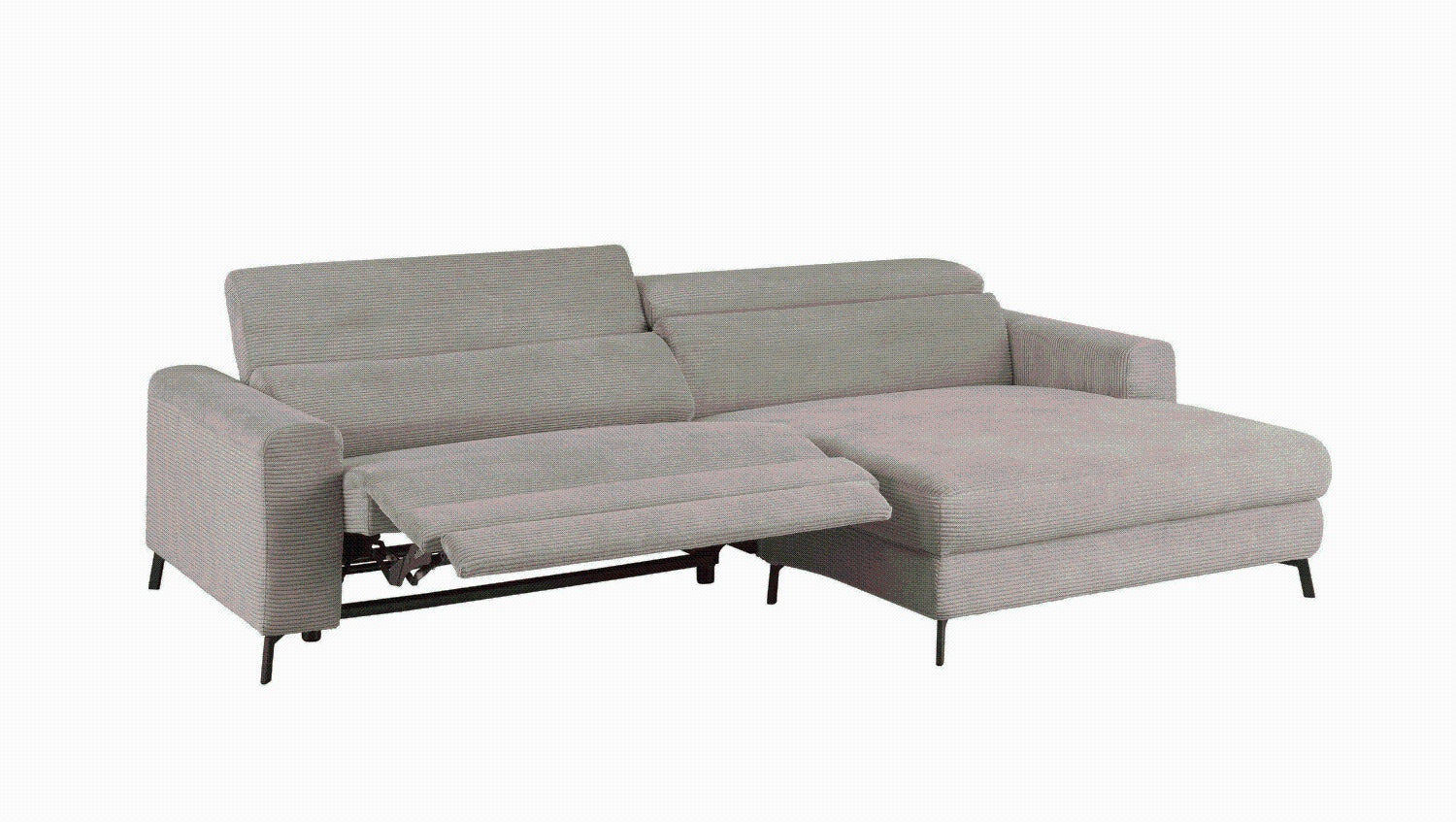 KAWOLA Sofa LAISKA Ecksofa Relaxfunktion teilmotorisch Cord steingrau