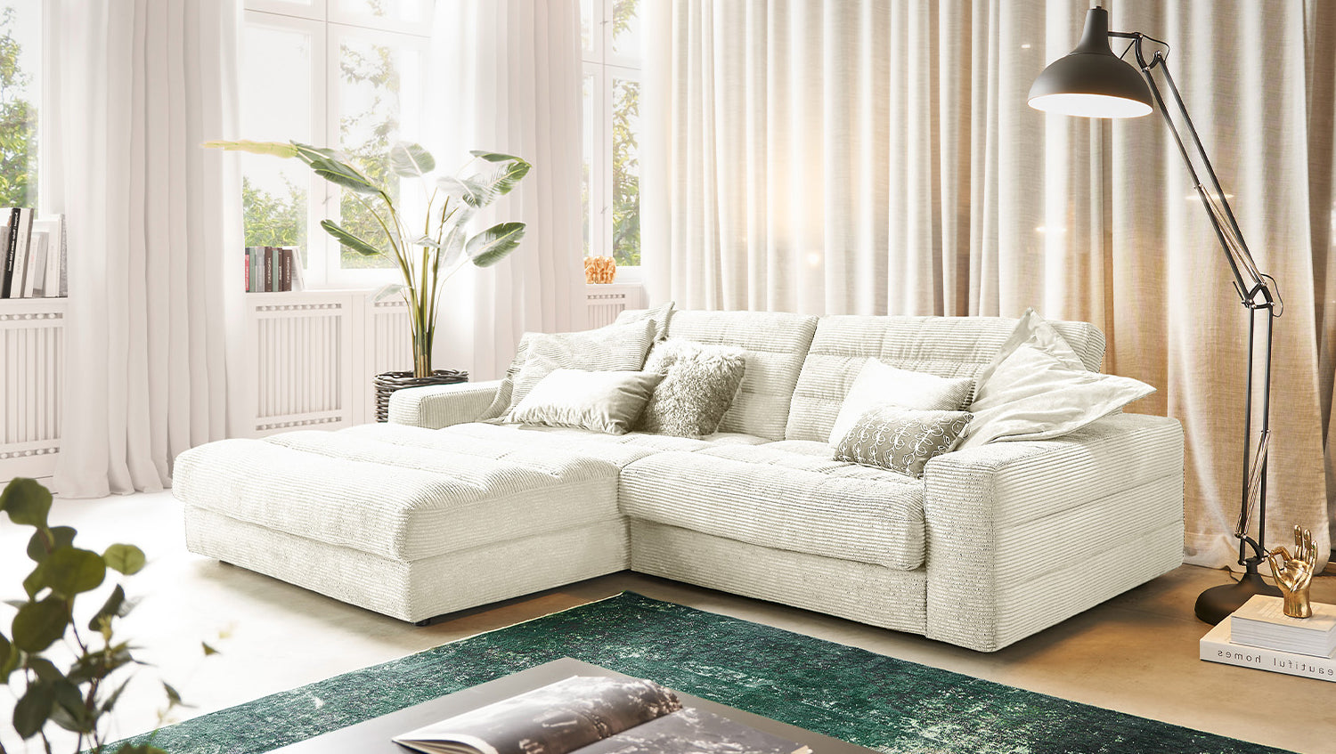 KAWOLA Sofa LANA Ecksofa Cord cremeweiß, Links