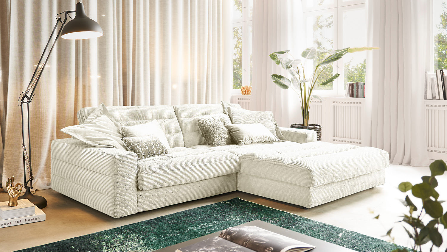 KAWOLA Sofa LANA Ecksofa Cord cremeweiß, Rechts