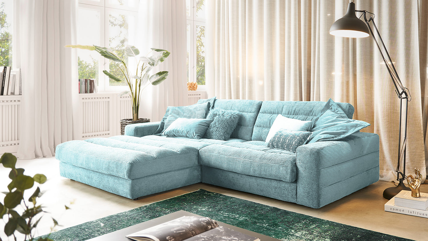 KAWOLA Sofa LANA Ecksofa Cord hellblau, Links