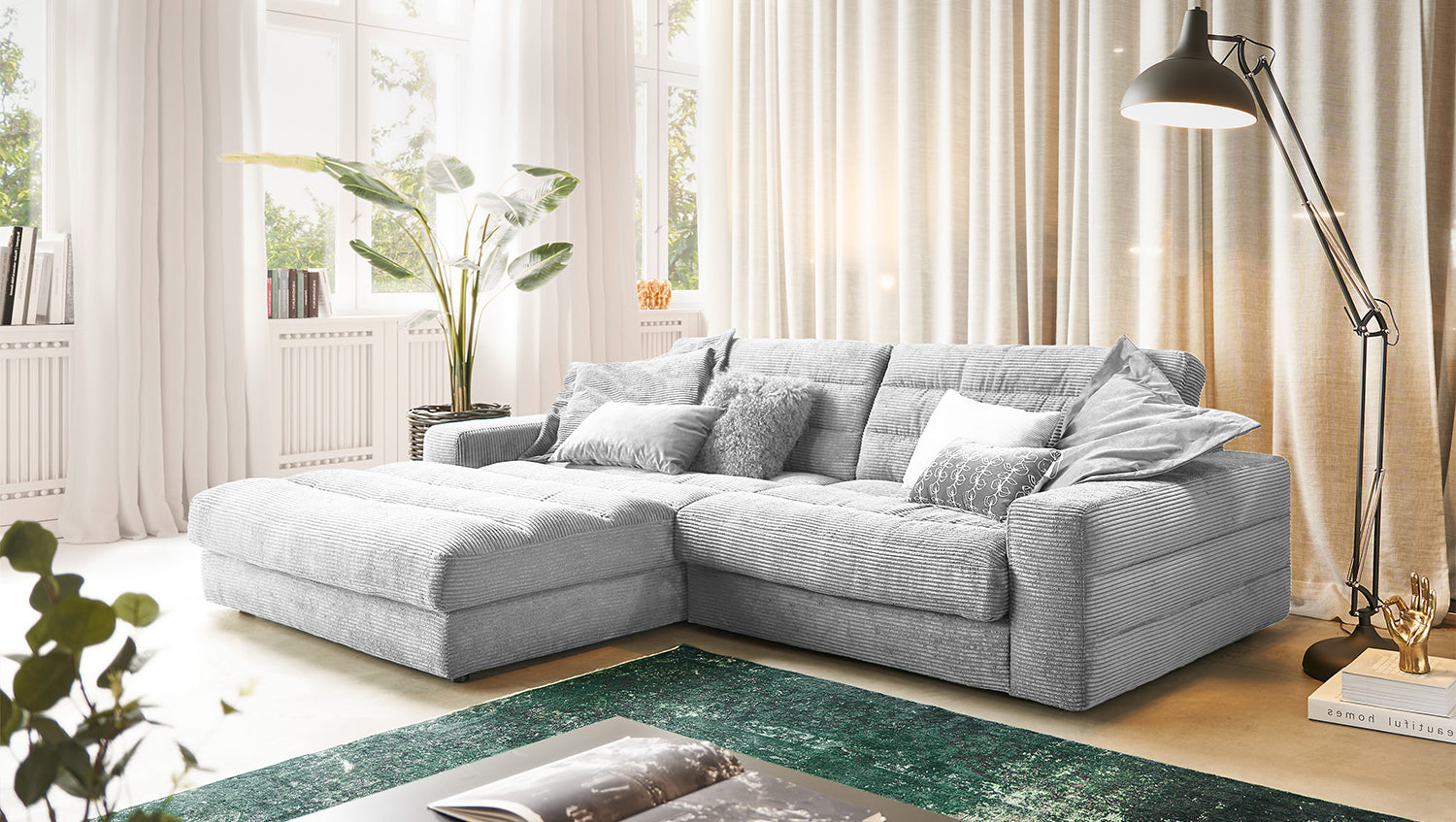 KAWOLA Sofa LANA Ecksofa Cord hellgrau, Links