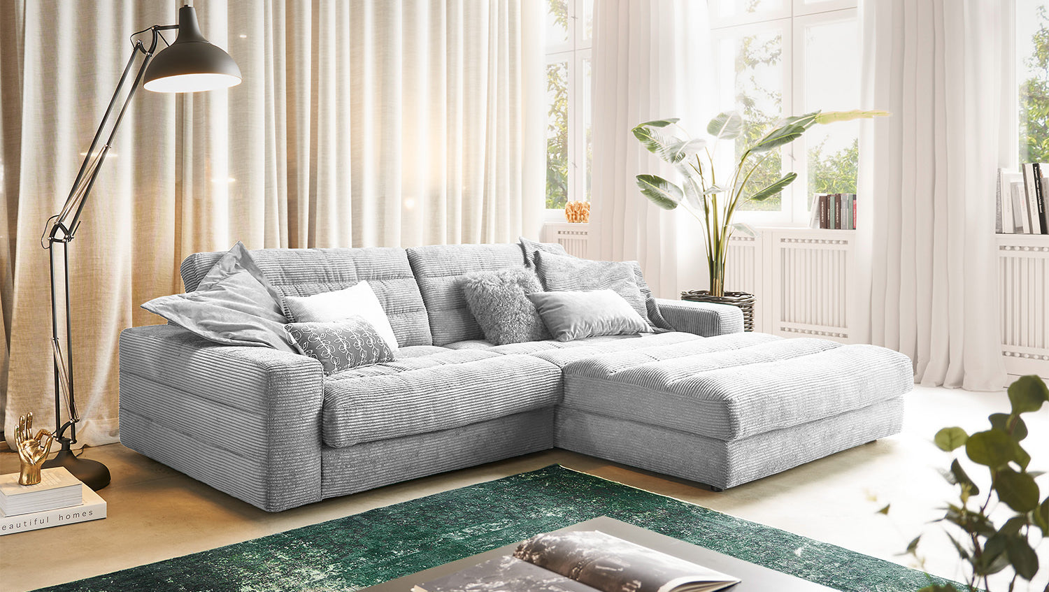 KAWOLA Sofa LANA Ecksofa Cord hellgrau, Rechts