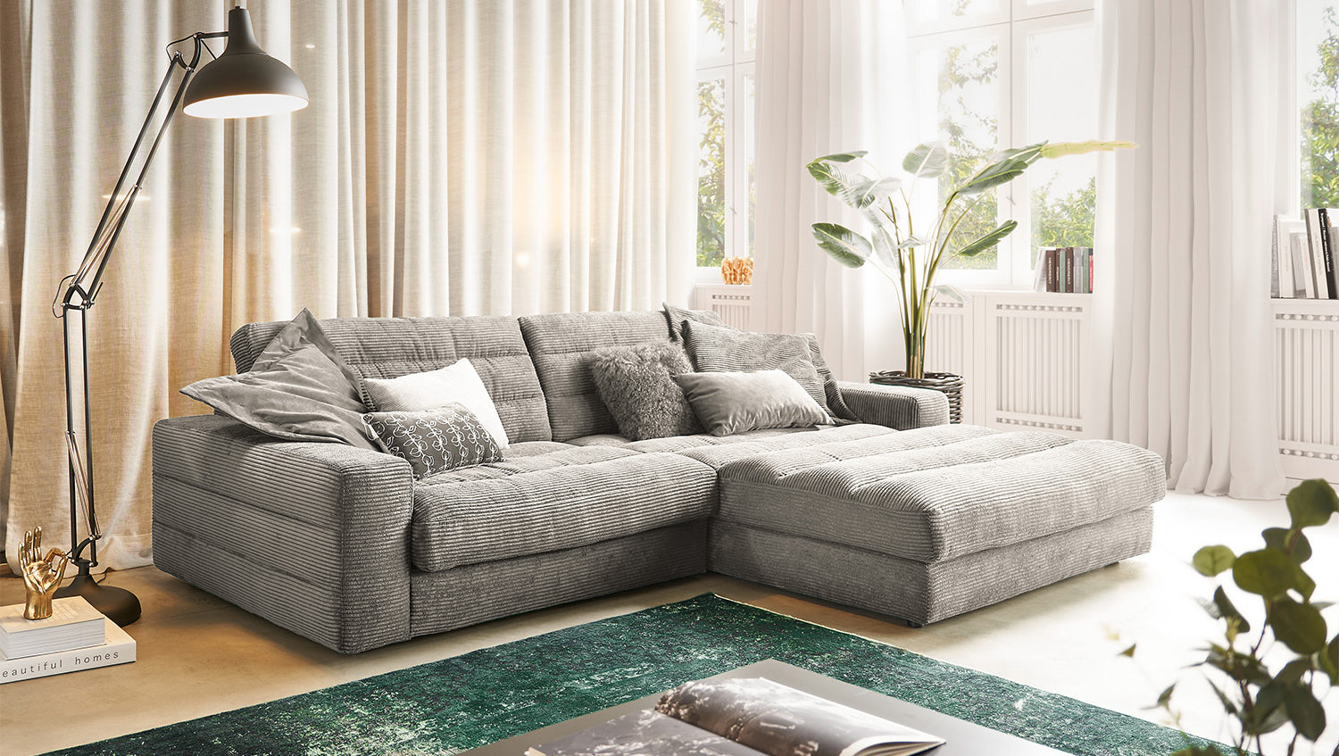 KAWOLA Sofa LANA Ecksofa Cord steingrau, Rechts