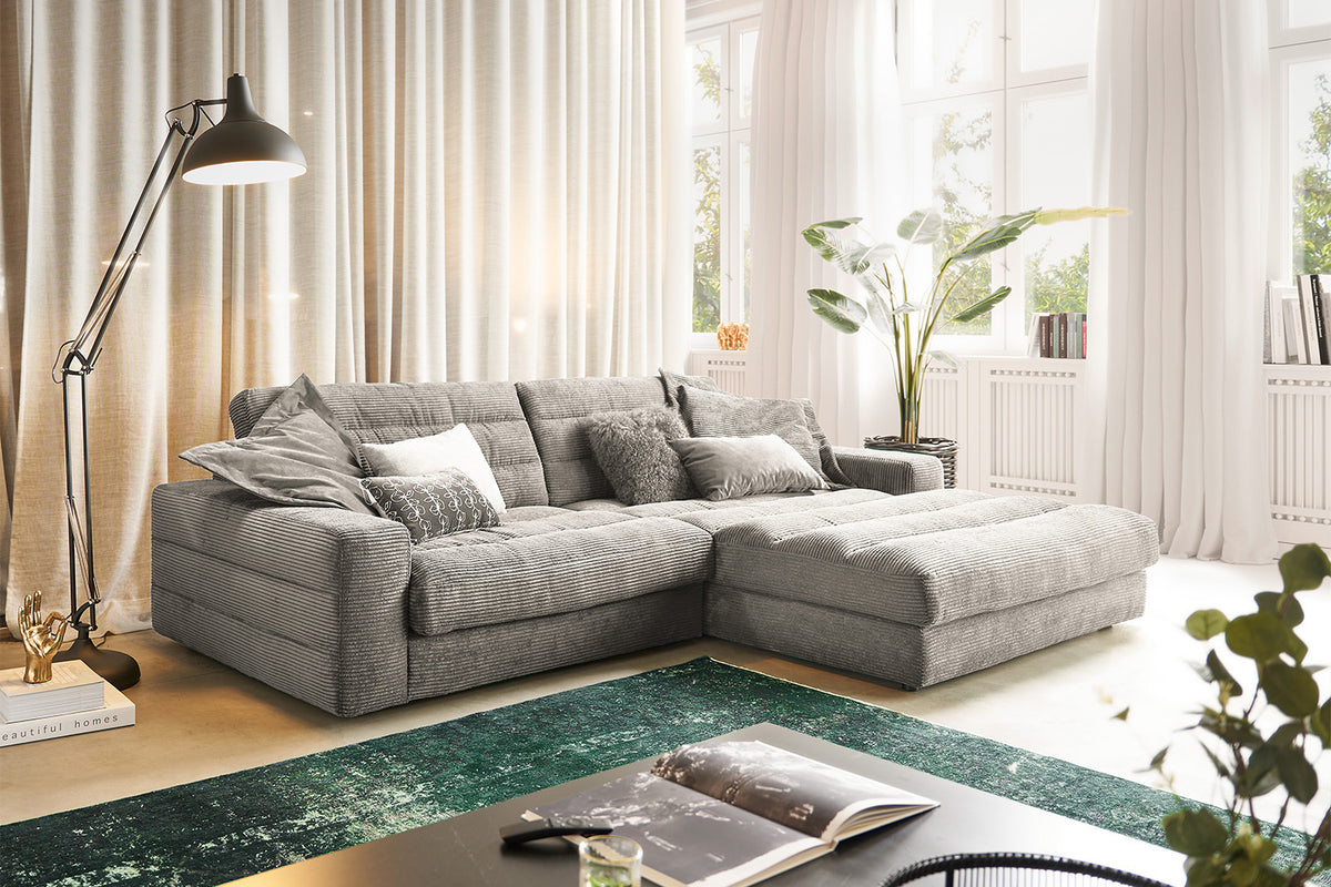 KAWOLA Sofa LANA Ecksofa Cord steingrau, Rechts