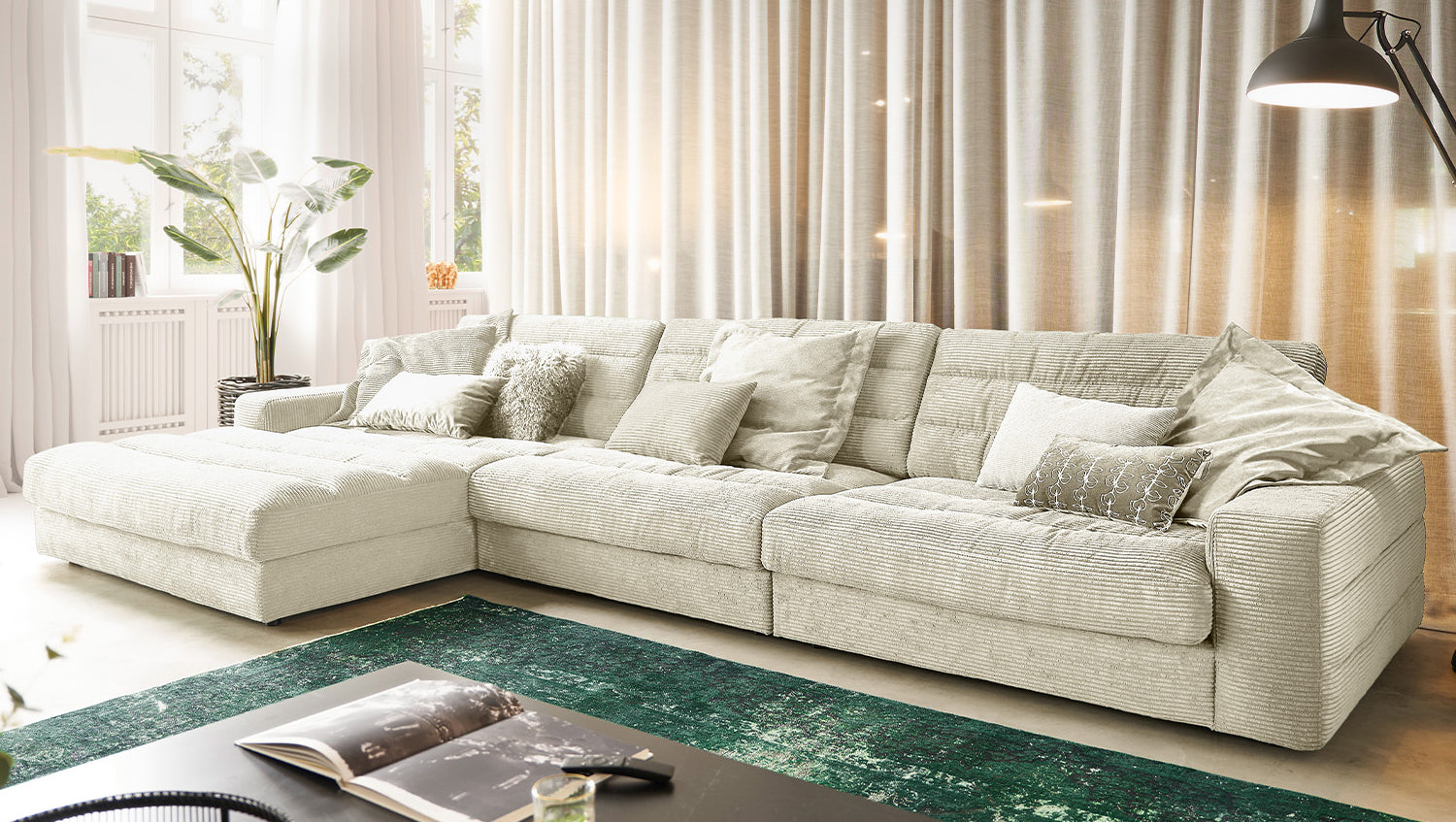 KAWOLA Sofa LANA XL Ecksofa Cord cremeweiß
