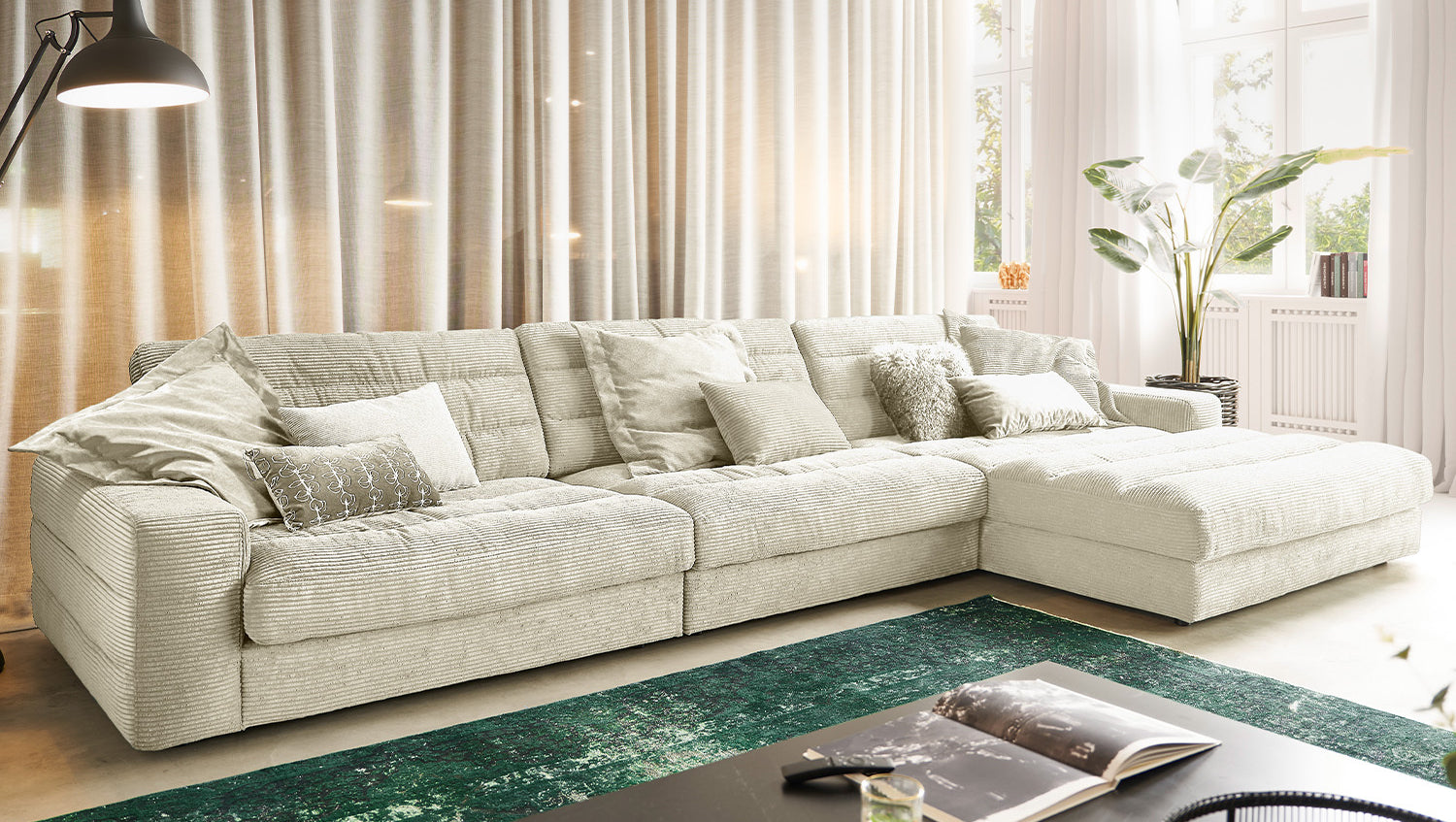 KAWOLA Sofa LANA XL Ecksofa Cord cremeweiß