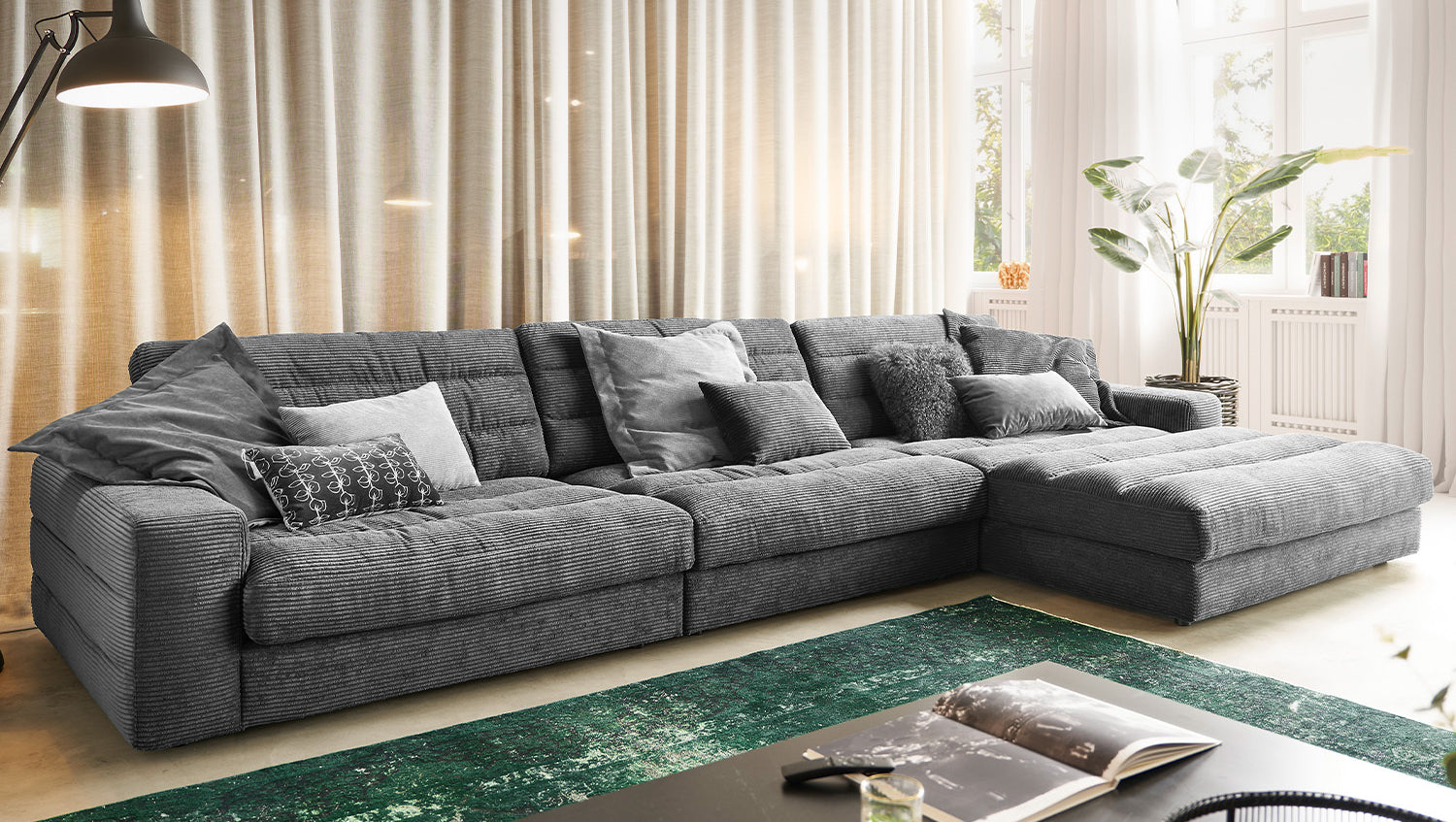 KAWOLA Sofa LANA XL Ecksofa Cord grau
