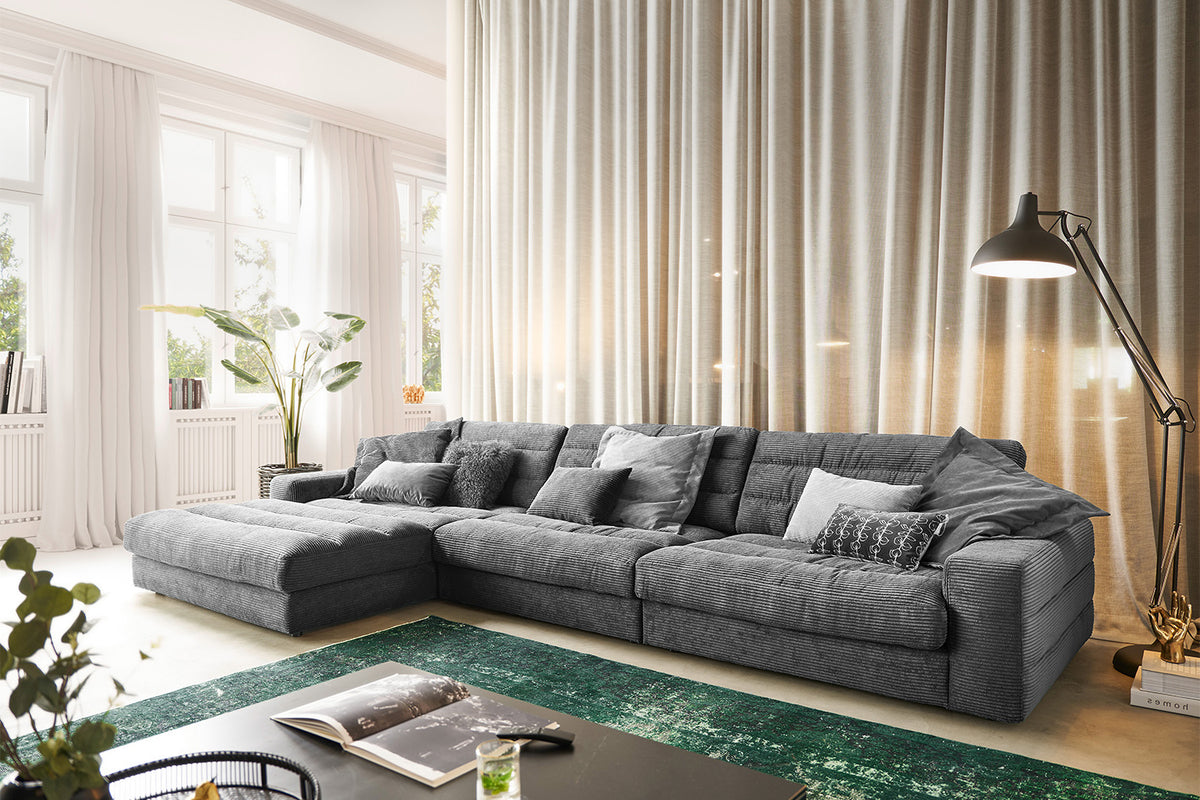 KAWOLA Sofa LANA XL Ecksofa Cord grau, Links