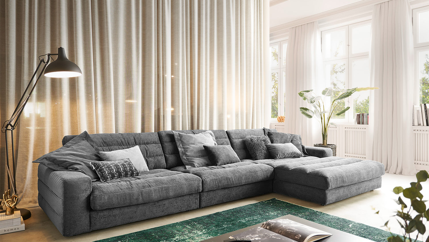 KAWOLA Sofa LANA XL Ecksofa Cord grau, Rechts