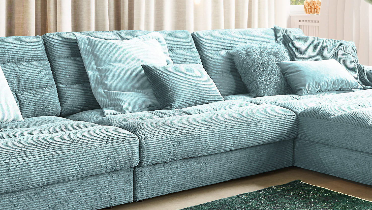 KAWOLA Sofa LANA XL Ecksofa Cord hellblau