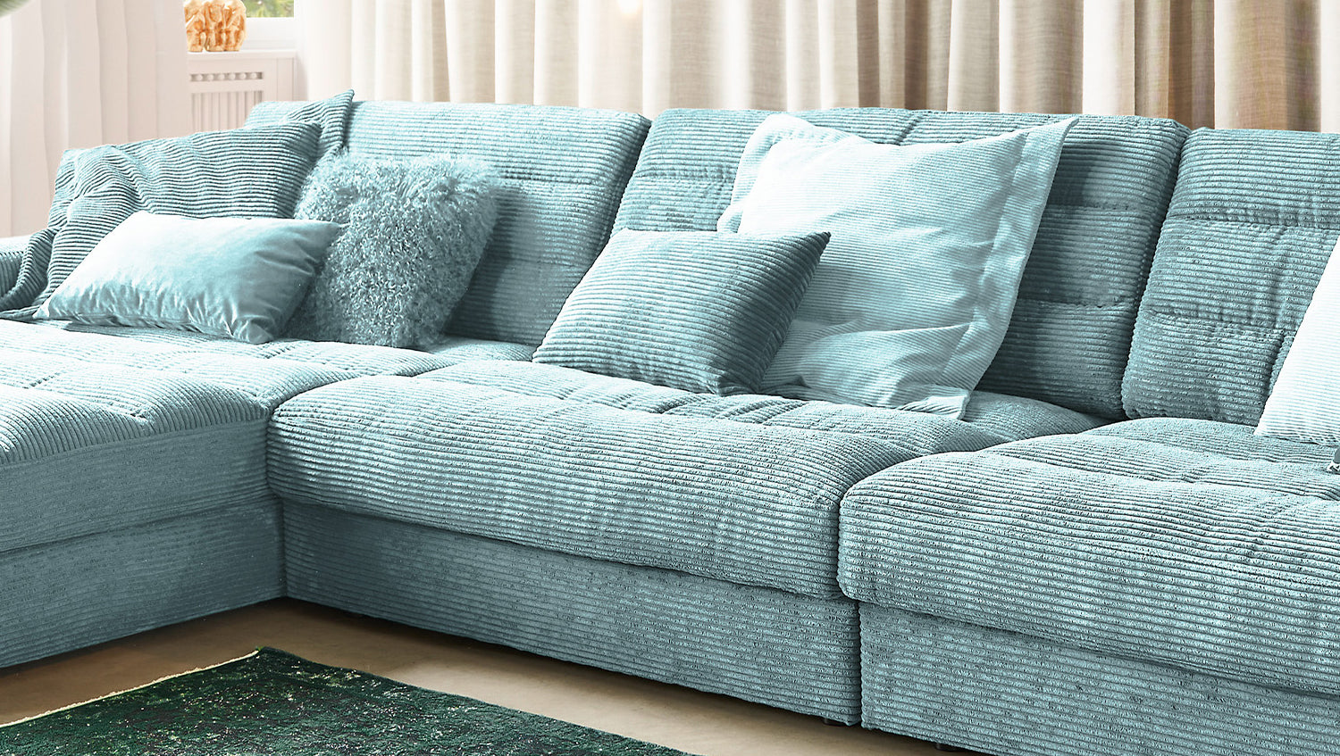 KAWOLA Sofa LANA XL Ecksofa Cord hellblau