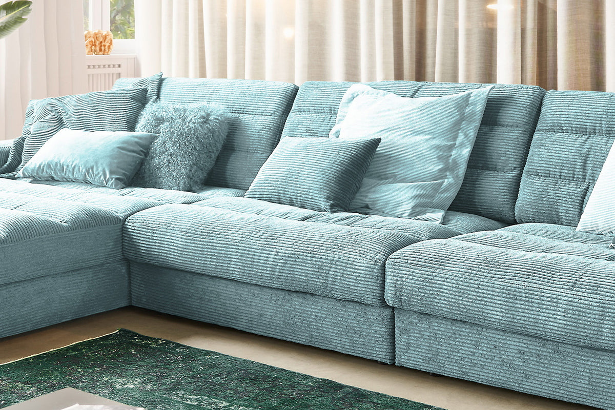 KAWOLA Sofa LANA XL Ecksofa Cord hellblau