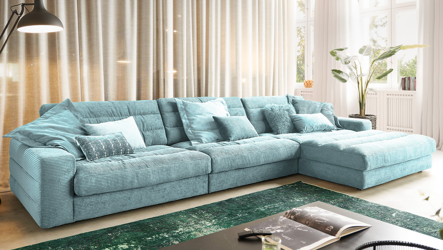 KAWOLA Sofa LANA XL Ecksofa Cord hellblau