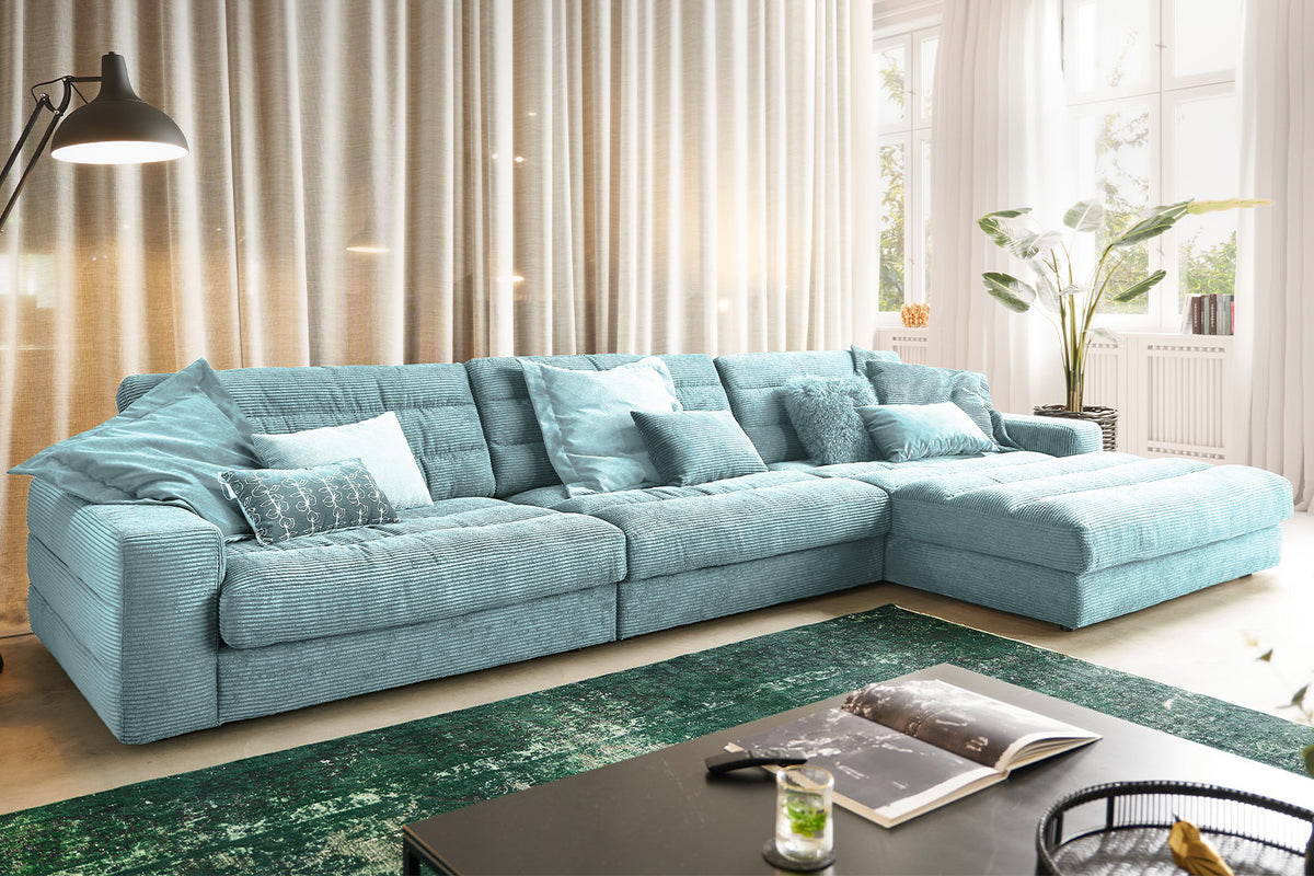 KAWOLA Sofa LANA XL Ecksofa Cord hellblau