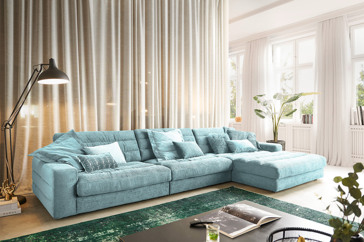 KAWOLA Sofa LANA XL Ecksofa Cord hellblau, Rechts