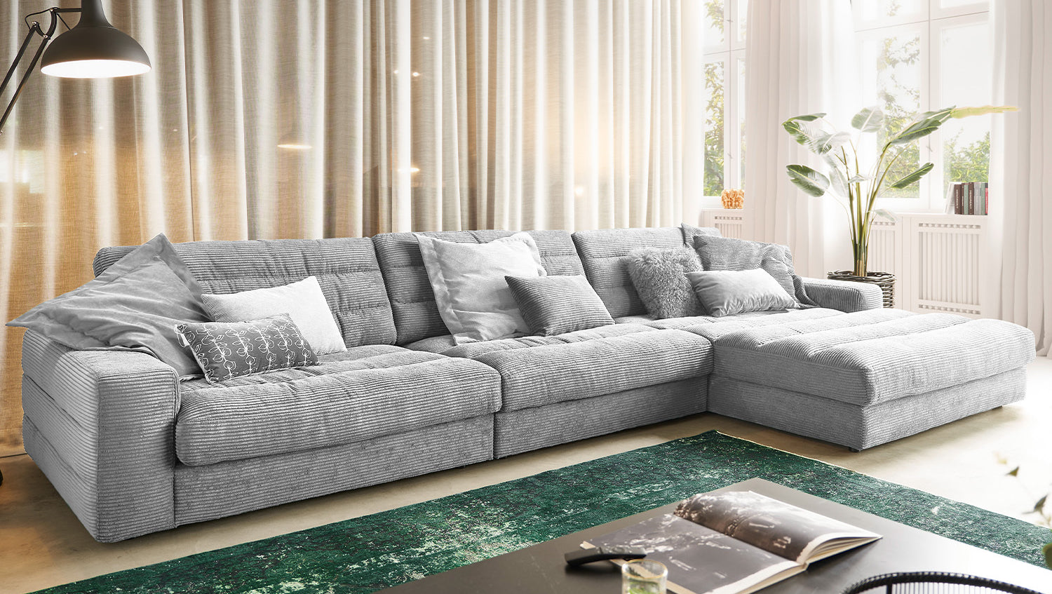 KAWOLA Sofa LANA XL Ecksofa Cord hellgrau