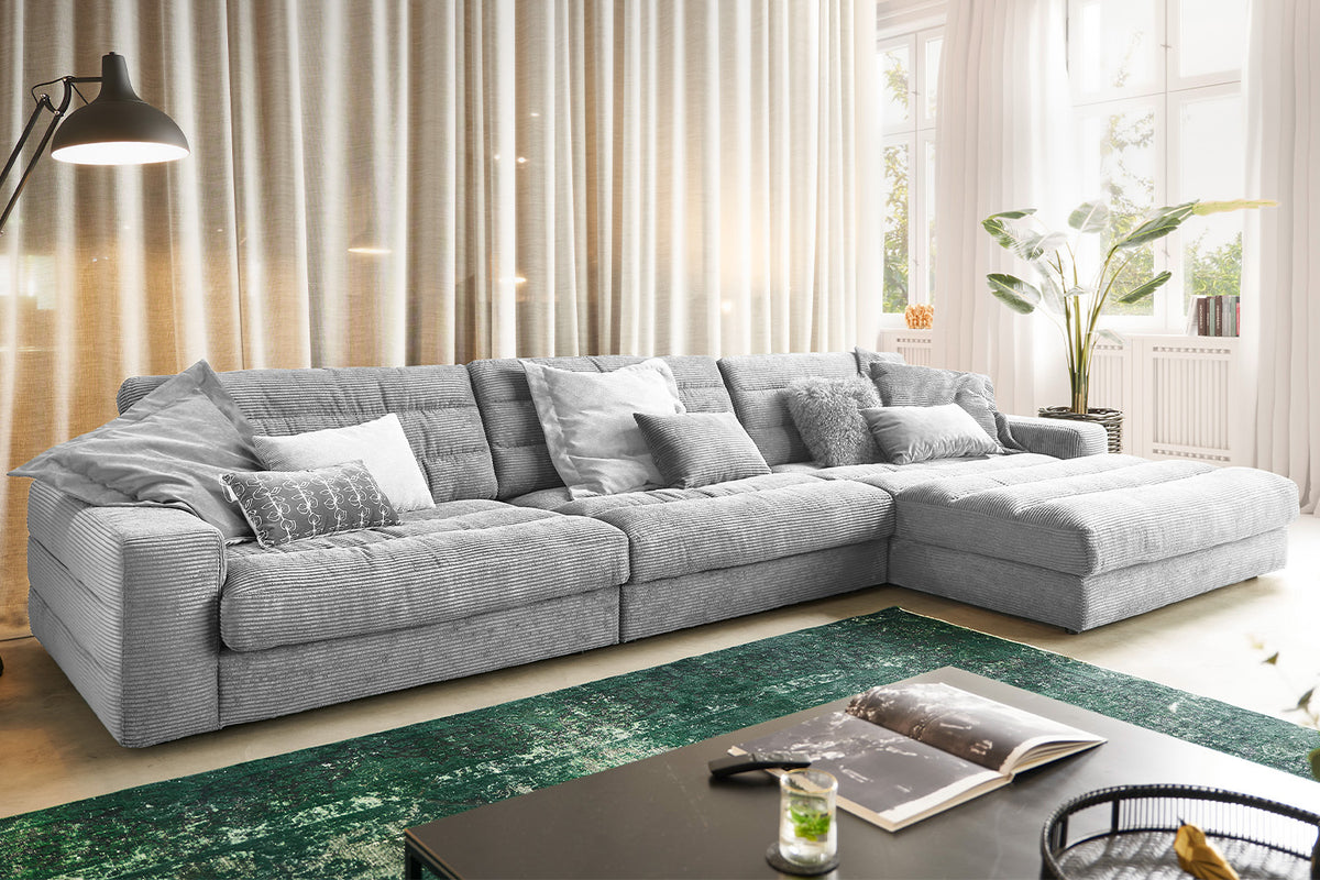 KAWOLA Sofa LANA XL Ecksofa Cord hellgrau