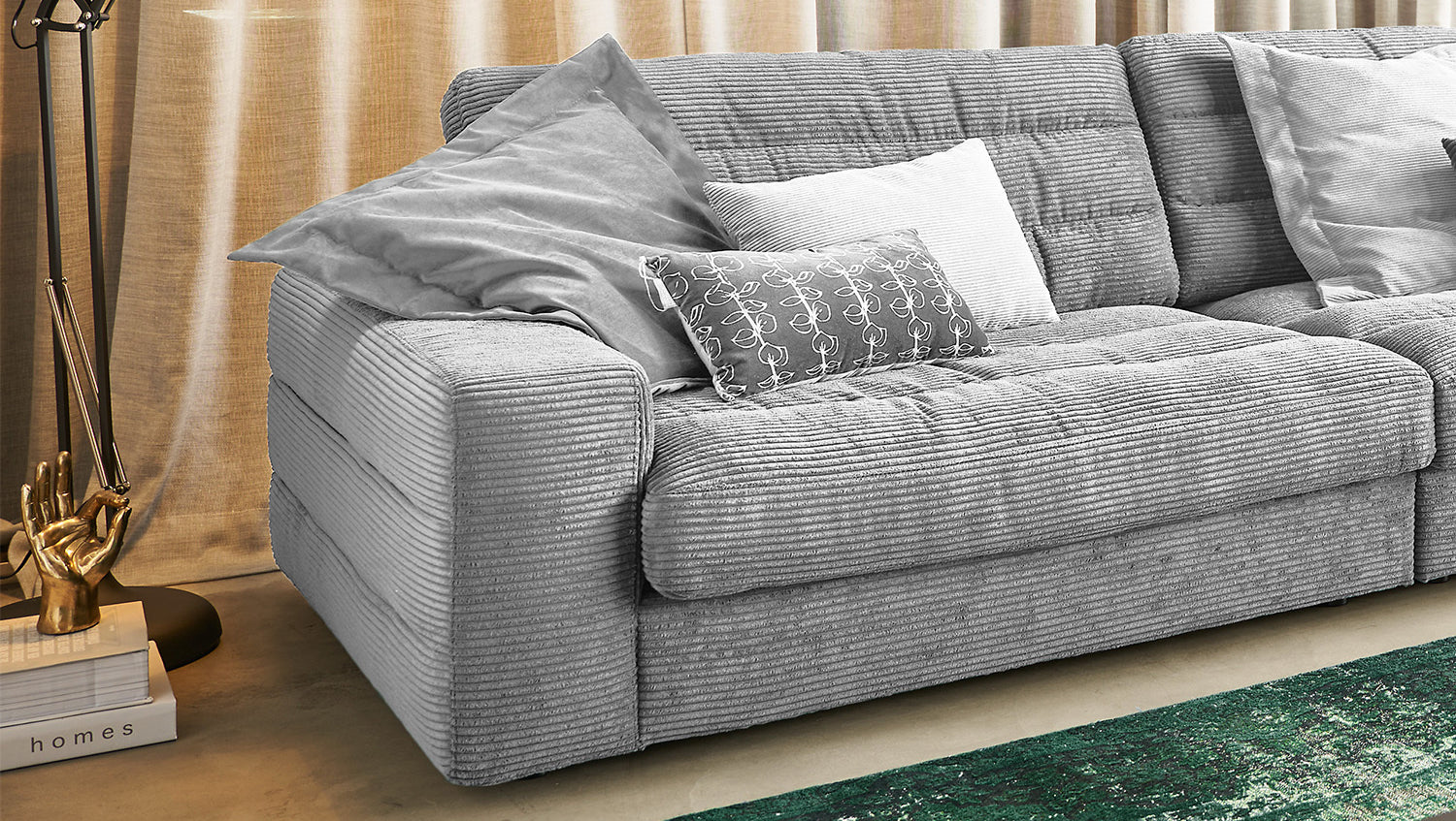KAWOLA Sofa LANA XL Ecksofa Cord hellgrau