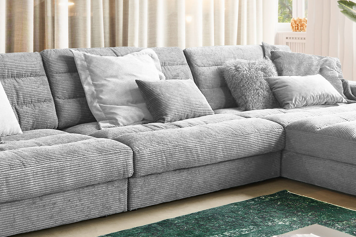 KAWOLA Sofa LANA XL Ecksofa Cord hellgrau