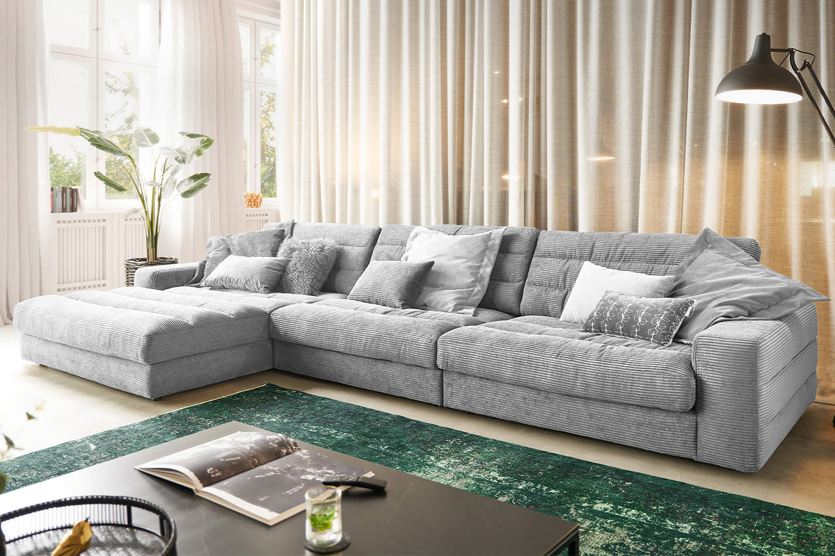 KAWOLA Sofa LANA XL Ecksofa Cord hellgrau