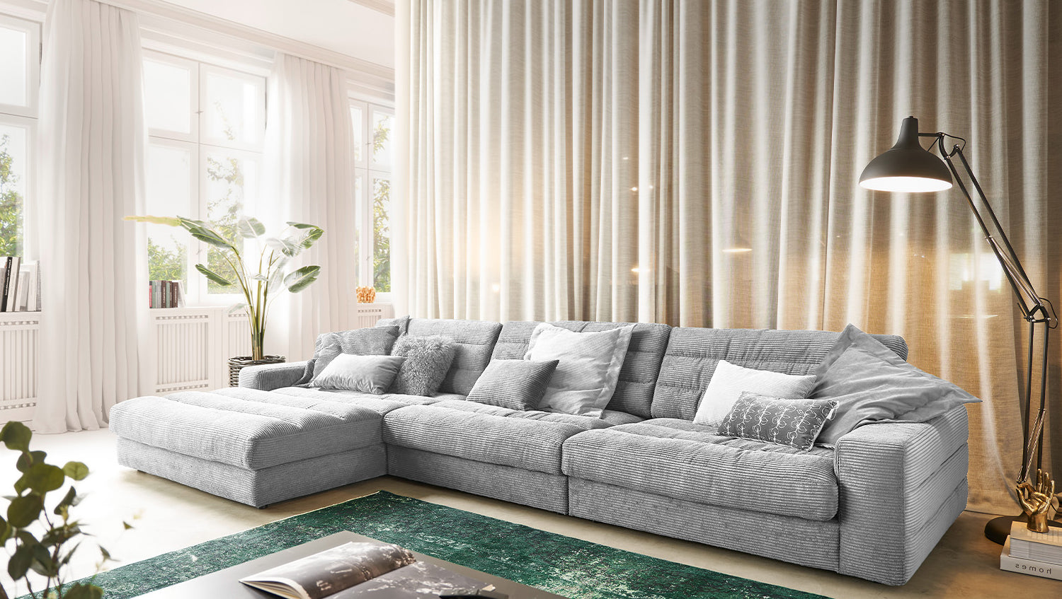 KAWOLA Sofa LANA XL Ecksofa Cord hellgrau, Links