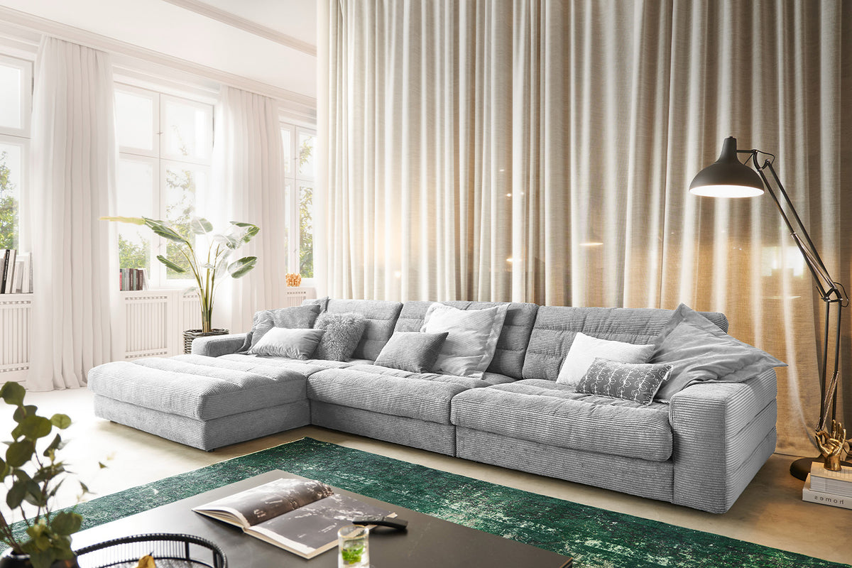 KAWOLA Sofa LANA XL Ecksofa Cord hellgrau, Links