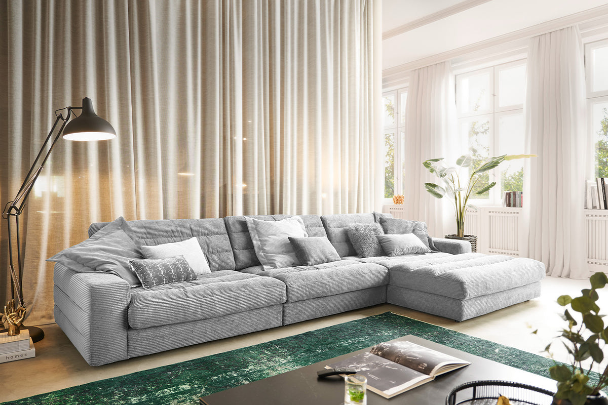 KAWOLA Sofa LANA XL Ecksofa Cord hellgrau, Rechts