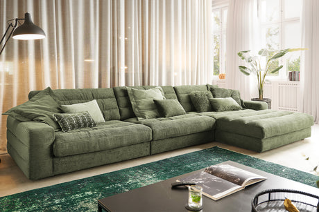 KAWOLA Sofa LANA XL Ecksofa Cord olivgrün
