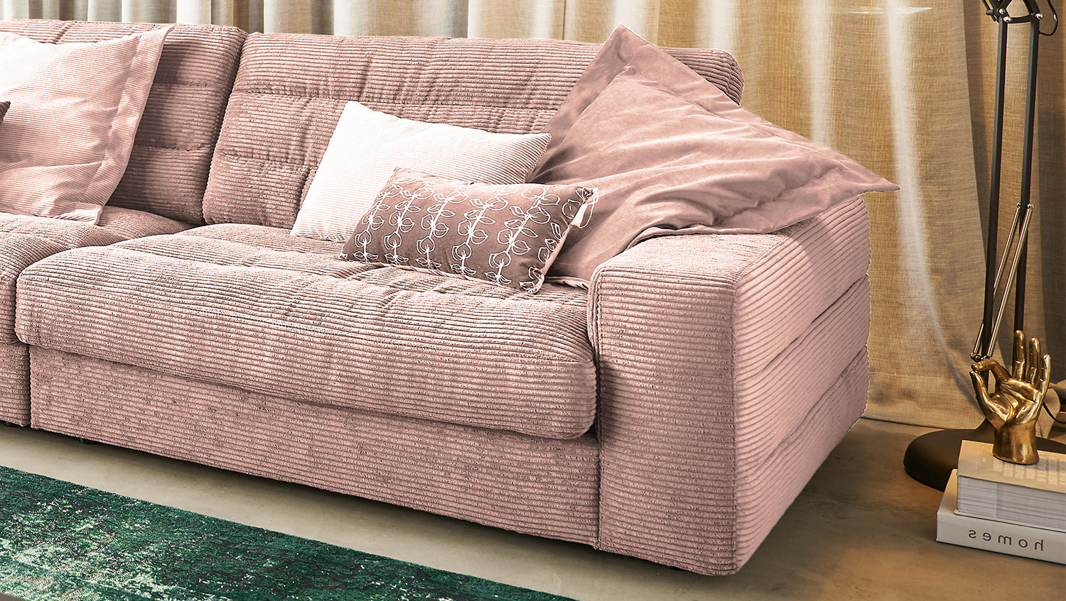 KAWOLA Sofa LANA XL Ecksofa Cord rosa